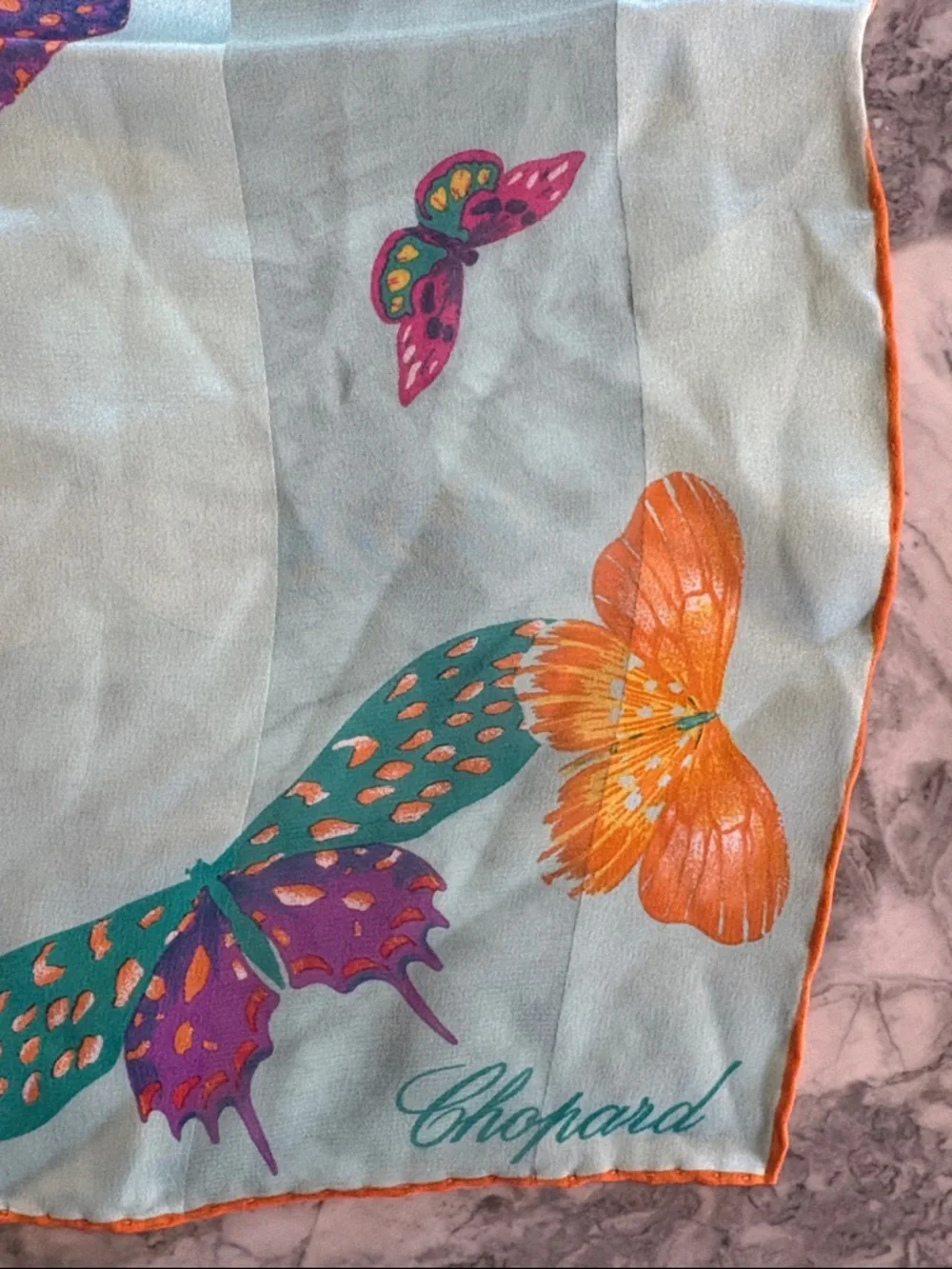 Vintage Chopard Chiffon Silk Scarf with Multi-Color Butterfly Motif